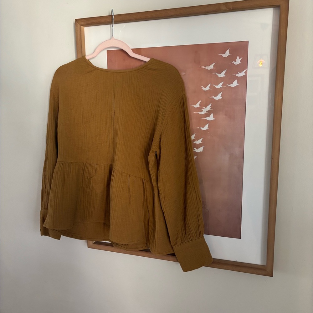 Madewell Mustard Textured Peplum Blouse